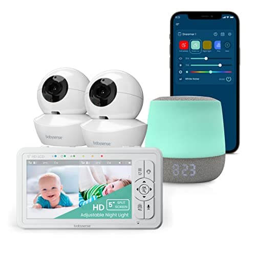 Babysense 2 in 1 Video Baby Monitor with Two HD Cameras & 5" HD Display Bundled with Smart Baby White Noise Sound and Light Machine