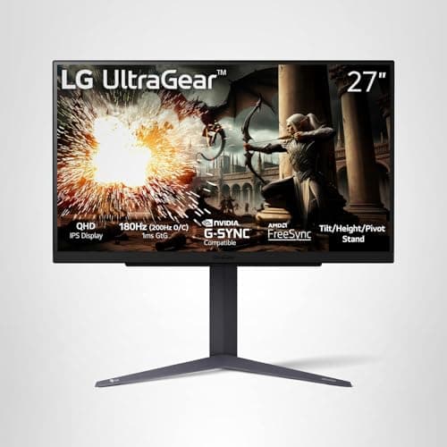 LG 27GS75Q-B 27-inch Ultragear QHD (2560x1440) Gaming Monitor, 180Hz (O/C 200Hz), 1ms, IPS, NVIDIA G-SYNC Compatible, AMD FreeSync, HDR10, Tilt/Height/Pivot Stand, HDMI, DisplayPort, Black 7