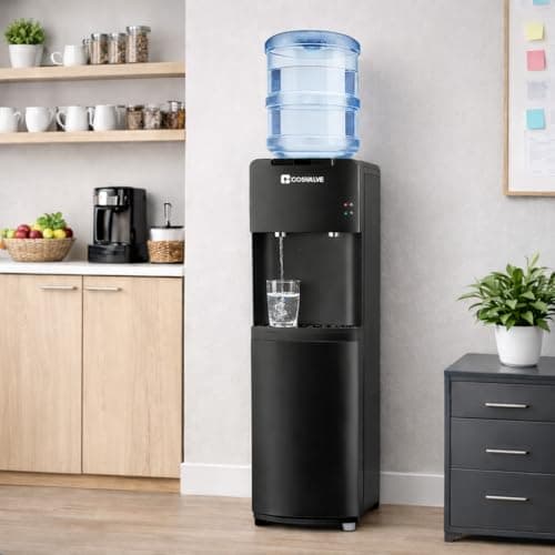 Top Loading Water Dispenser for 3 or 5 Gallon Bottles, Hot & Cold Water Cooler Dispenser with Child Safety Lock, Freestanding Water Cooler for Home Office Kitchen, Black 8