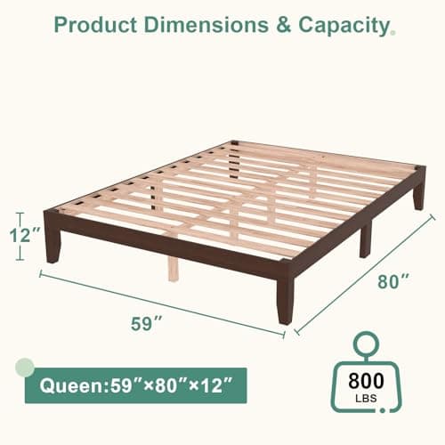 Twolike Queen Bed Frames,Wood Bed Frames,Wood Platforms Bed with Wooden Slats Support,Mattress Foundation,No Box Spring Needed,Easy Assembly,Queen,Pine 2