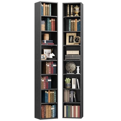 IRONCK Tall Narrow Bookshelf 8 Tiers 71in Set of 2, Compact Corner Bookcase, Easy to Match for Living Room, Office, Study, Bedroom