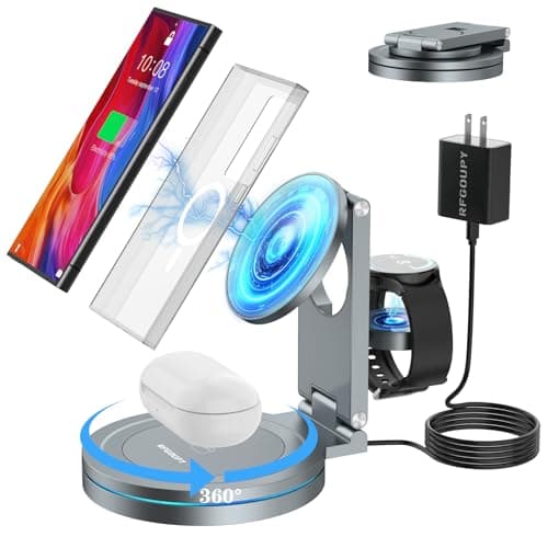 Wireless Charger for Samsung, Magnetic Fast Wireless Charging Station for Samsung S24/S23/S22/Note20 Series, 3 in 1 Foldable Mag-Safe Charging Stand/Dock for Galaxy Watch 7/6/5/4/3, Galaxy Buds+/Live