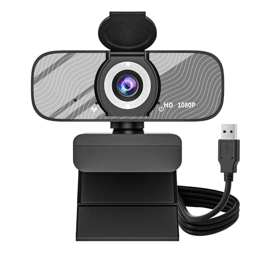 Gozvrpus USB HD Webcam with Built-in Microphone and Rotatable Tripod, 1080P Video, Wide Angle Camera, Privacy Cover, for Desktop PC or Laptop Computer（Grey）