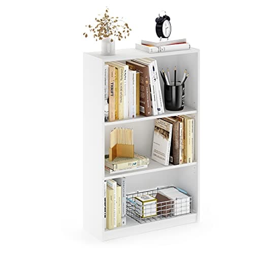 Furinno Jaya Book Shelf, 3-Tier Bookshelf, Bookcase with Adjustable Shelves, 9.5 x 24.5 x 40.3, for Living Room, Bedroom, Home Office, White