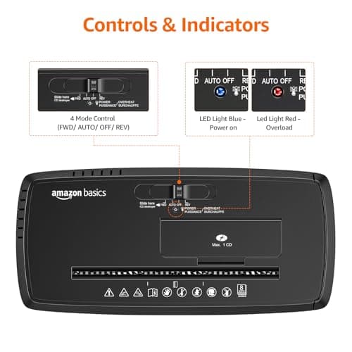 Amazon Basics 8-Sheet Strip Cut Portable Paper, CD, and Credit Card Shredder with Auto-Off, Overheat Protection, Compact Design, No Basket, Extendable Arm, Black 5