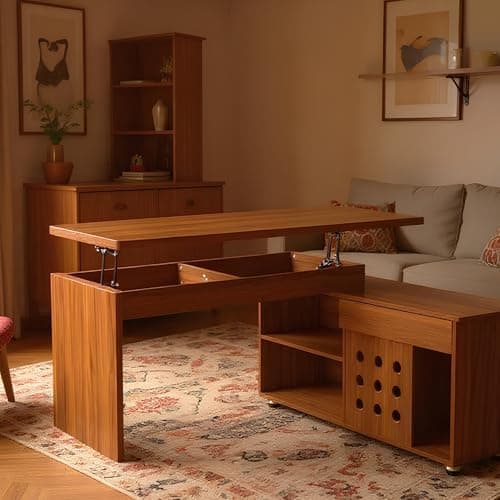 espidoo 55.1" L-Shaped Adjustable Desk: Mid-Century Modern Home Office Desk with Storage Drawers & Cabinet - Walnut MDF & Metal Workstation for Small Spaces & Apartments