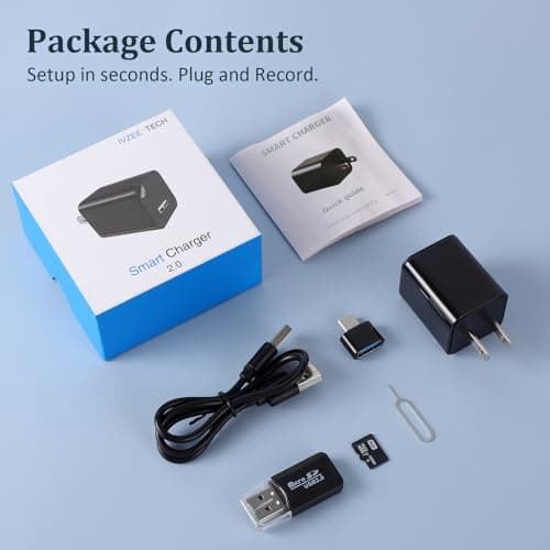 No Audio Charger Camera - Video-Only 1080P Small Camera with Motion Detection - Covert Nanny Cam for Home Indoor Security - 32GB Micro SD Card Included 6