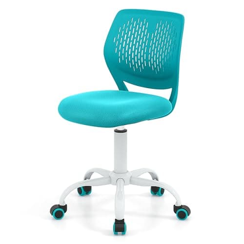 POWERSTONE Small Home Office Desk Chair, Swivel Rolling Study Computer Chair, Adjustable Height Task Chair with Armless Mid Back, Upholstered Mesh Seat,Turquoise