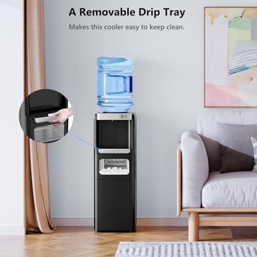 Electactic Water Dispenser with Ice Maker Function, Top Loading Hot and Cold Water Cooler for 5 Gallon Bottle - Includes Child Safety Lock - Water Machine for Home, Office, Garage - Black 6