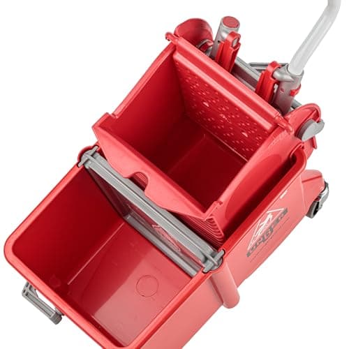 Unger Commercial - SmartColor Dual-Compartment Restroom Mop Bucket with Side-Press Wringer, 16 qt, Red - Restroom Cleaning - COMSR 6