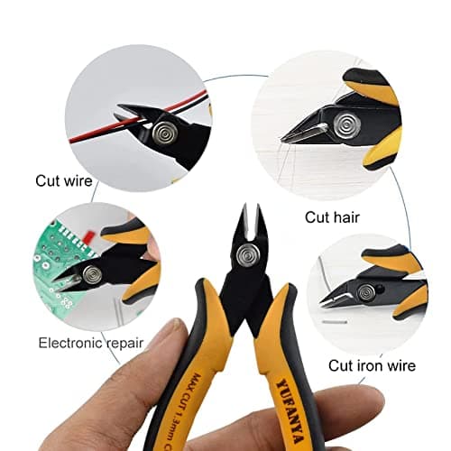 Micro Flush Cutter,Ultra Sharp Micro Wire Cutter Side Cutter with Internal Spring & Soft Rubber Handle,Diagonal Cuting Pliers for Electronics,jewelry making,Plastic,Zip Ties,Yellow & Black 6