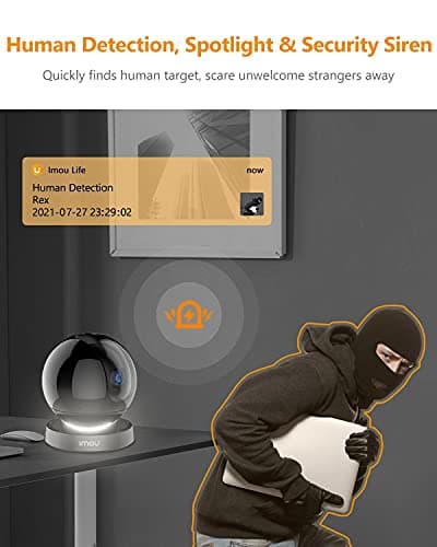 Imou Security Camera Indoor 1080P WiFi Camera (2.4G Only) 360 Degree View Smart Camera with Night Vision, 2-Way Audio, Smart Tracking, Sound Detection, Spotlight & Siren and Ethernet Port, Rex 2MP 7