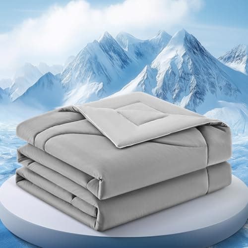 FineMay Cooling Comforter Queen Size, Double-Sided Cooling Blanket for Hot Sleepers & Night Sweats, Arc-Chill Q-Max > 0.4 Breathable Ice Blanket, Lightweight Cold Comforter (80''x90'', Light Grey)