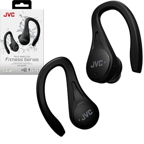 JVC Sport True Wireless Earbuds Headphones, Lightweight and Compact, Long Battery Life (up to 30 Hours), Sound with Neodymium Magnet Driver, Water Resistance (IPX5) - HAEC25TB (Black), Small