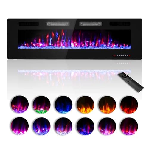 Zionheat 60 inches Electric Fireplace-Wall Fireplace for Living Room-Fireplace Freestanding/Inserts/Wall Mounted with Remote Control, Timer, Dimmer, 12 Flame Colors, 750/1500W, Ultra Thin