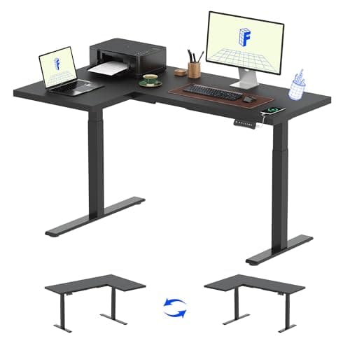 FLEXISPOT Pro Corner Desk Dual Motor L Shaped Computer Electric Standing Desk Sit Stand Up Desk Height Adjustable Desk Home Office Table with Splice Board, 63x40 Black(2 Pakages)