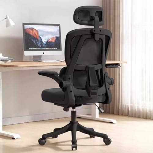 XUEGW Ergonomic Office Chair Computer Desk Chairs with Flip-up Armrests and Lumbar Support, High Back Mesh Gaming Chairs Rolling Work Swivel Task Chairs with Adjustable Headrest