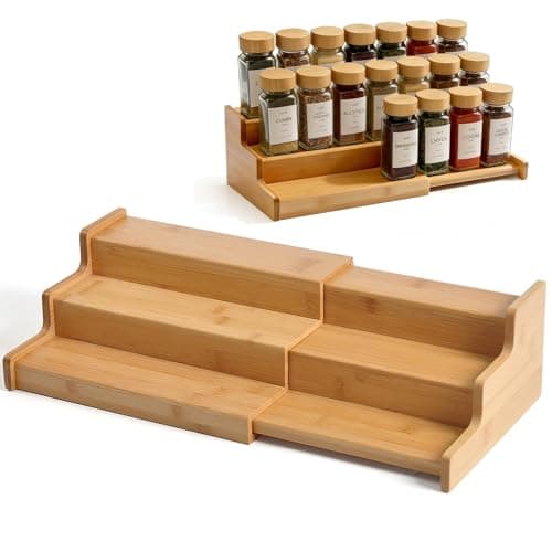 JinDoWin Spice Rack Organizer For Cabinet, Spice Organization For Cabinet, Spice Rack For Countertop,15.7 Inch Adjustable Seasoning Organizer Spice Organizer (1 Pack, Medium)