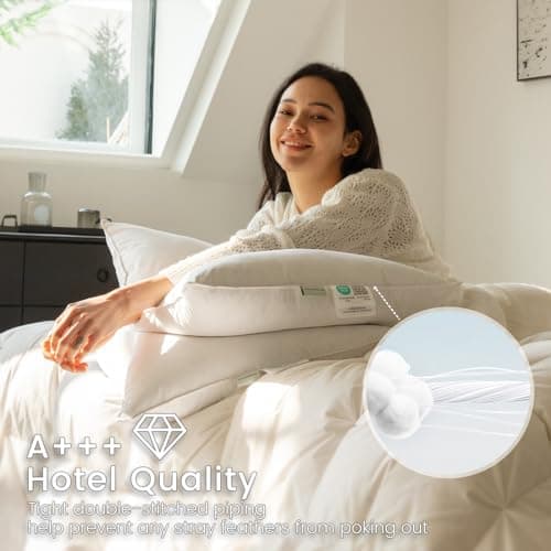 Alanzimo Goose Feather Down Pillows Queen Size Set of 2, Luxury Soft Feather Down Pillow for Sleeping, 600TC 100% Cotton Cover Hotel Collection Bed Pillows for Back, Stomach or Side Sleepers 20x28 6