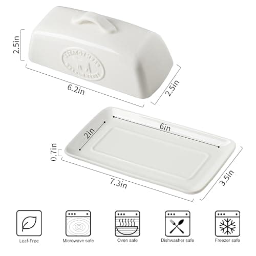 YHOJOY Cow Butter Dish, Ceramic Butter Dish with Lid for Countertop, White Butter Tray with Handle, Farmhouse Covered Butter Holder Container for East West Coast Butter Storage 7