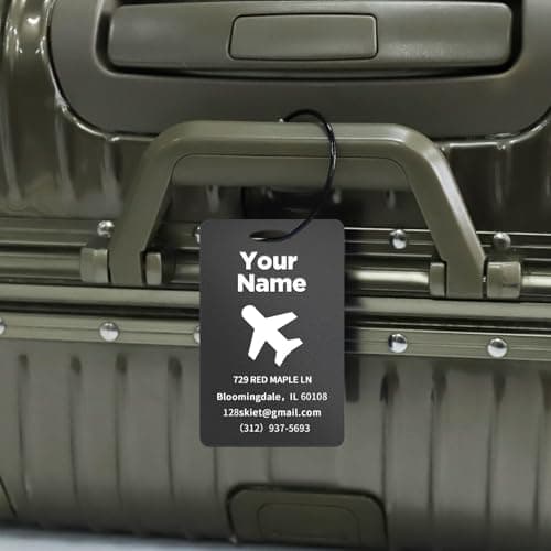 4 PCS Personalized Luggage Tags, Engraved Aluminum Luggage Tag, Custom Luggage Tag for Bag Id, Custom Suitcase Tag, Backpack Tag, Personalized Name Tags for Travel (Black) 8