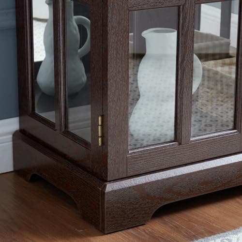 CKEASEAN 32" H LED Accent Curio Cabinet with 7 Color Lights for Collectibles, Modern Storage Cabinet with Tempered Glass Doors, Sideboard Buffet Case with Smartphone-Controlled Lights (Dark Cherry) 5