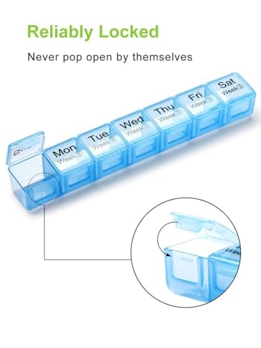 Large Monthly Pill Organizer 28 Day Case Organizerd Extra Large Compartments 4 Week Dust-Proof Pill Case Medication Reminder Portable Travel Container (Red-Green-Blue-Purple) 5