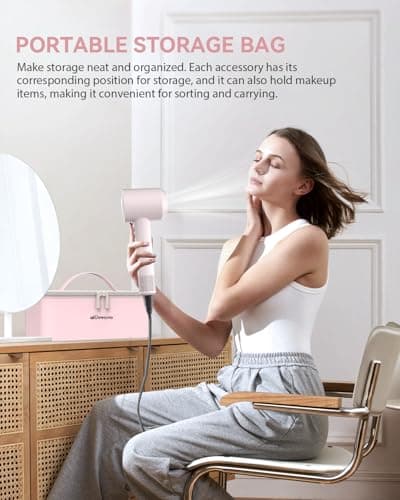 Hair Dryer for Women High Speed 1500W, warmmama Ionic Blow Dryer for Curly Hair Quiet Brushless Motor Fast Drying Thermo-Control, Travel Hair Dryers with Diffuser and Nozzle, Pink 8