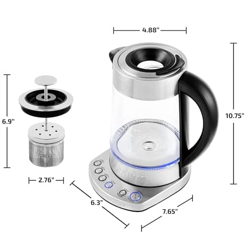OVENTE 1.7L Electric Tea Kettle with Removable Infuser, Variable Temperature Control, Keep Warm Function, 1500W Fast Heating Water Boiler, BPA Free Borosilicate Glass & Easy to Fill Lid, Silver KG733S 6