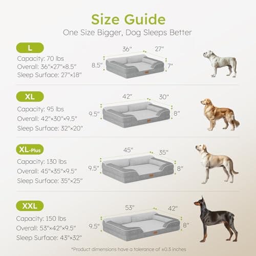 CWAWZ Extra Large Dog Bed, Orthopedic Dog Bed with Cooling Gel Memory Foam, Waterproof XL Pet Bed with Removable Washable Cover, 42" Pet Sofa Couch Dutch Velvet with Bone Toy, Light Gray 7