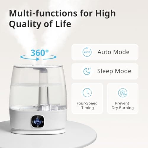 TASIGOK Humidifiers for Bedroom Home, 6L Cool and Warm Mist Air Humidifier for Large Room Baby Nursery, 50H Easy Clean and Top Fill, Quiet with Ultrasonic, Essential Oils, Auto Mode, for House, Plants 6