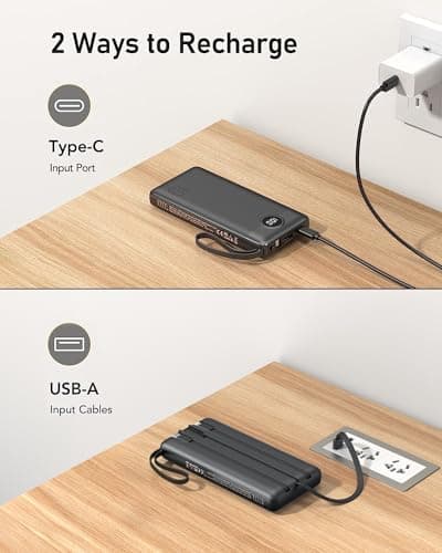 VEEKTOMX Portable Charger Built-in Cables,10000mAh Power Bank for iPhone,Fast Charge USB C Battery Pack Travel Essentials Powerbank Compatible with iPhone 17/16/15/14, Samsung S25/24, Android, etc 6