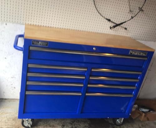 46 In. 9-Drawer Mobile Storage Cabinet With Solid Wood Top - Blue Workbench