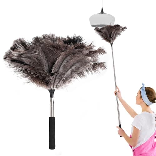 Ostrich Feather Duster with Telescoping Handle - Reusable Long Hand Duster Extendable Dusting Tool Extra for Cleaning High Ceiling Fan, Pendant Lamp, Blinds, Furniture, Electronics