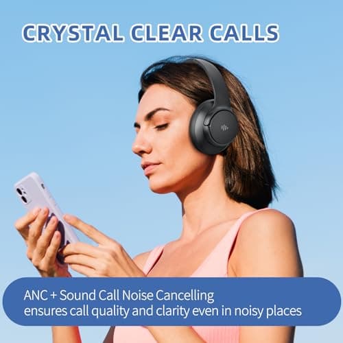 Eduiosma Active Noise Cancelling Headphones, Wireless Over Ear Bluetooth Headphones with Microphone, Transparency Mode, 70H Playtime, Hi-Res Audio, Deep Bass, Bluetooth 5.3, Lightweight Design,Black 9