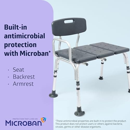 Medline Tub Transfer Bench and Shower Chair with Microban Antimicrobial Protection, Adjustable Shower Bench and Bath Seat for Seniors and Elderly, 350 lb. Weight Capacity, Gray 6