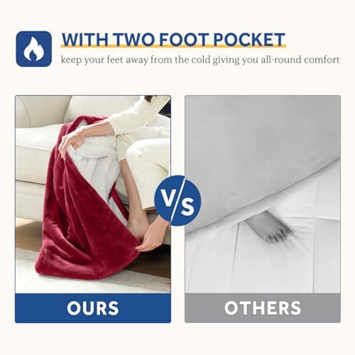 Sealy Electric Blanket Wearable with Foot Pocket, Electric Snuggle Blanket with Sleeves, Flannel & Sherpa Heating Throw with 6 Heat Settings & 2-10 Hours Auto Shut Off, 50 * 70"+18", Red 8