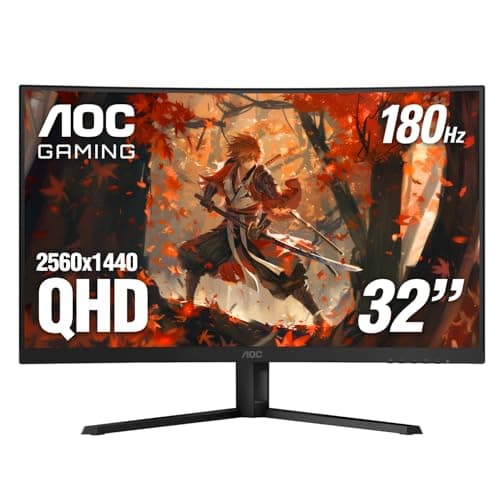 AOC CQ32G4VE 32" Curved Ultra-Wide Gaming Monitor QHD 2560x1440, 1500R, 180Hz, 0.5ms MPRT, 2X Display Port, HDMI, HDR, Gaming Console Compatible, 3-Year Zero Dead Pixel Guarantee
