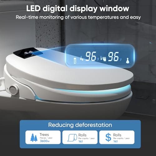 Upgrade Bidet Toilet Seat Elongated, Rear and Feminine Wash, Unlimited Warm Water, Heated Seat, Warm Air Drying, Soft Close Lid, Sense Seat (Elongated-Remote Control) 5