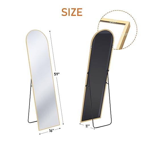 Sweetcrispy Arched Full Length 59"x16" Full Body Floor Mirror Standing Hanging or Leaning Wall, Arch Wall Mirror with Stand Aluminum Alloy Thin Frame for Bedroom Cloakroom, Gold 6