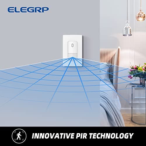 ELEGRP Occupancy Motion Sensor Light Switch, PIR Infrared Motion Activated Wall Switch, No Neutral Wire, Single Pole for CFL/LED/Incandescent Bulb, with Wall Plate, UL Listed (10 Pack, Matte White) 3