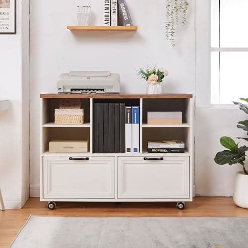 40" Lateral File Cabinet with Wheels,Farmhouse Wood File Cabinets with shelve,Filing Cabinets with 2 Drawers for Legal/Letter/ A4 Size 5