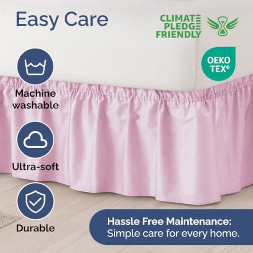 Wrap Around Dust Ruffle Bed Skirt - Light Pink - for Queen Size Beds with 24 Inch Drop - Elastic Strap - Adjustable Pleated Bedskirt with Brushed Fabric and Wrinkle Free - For Women, Men, Kids & Teens 6