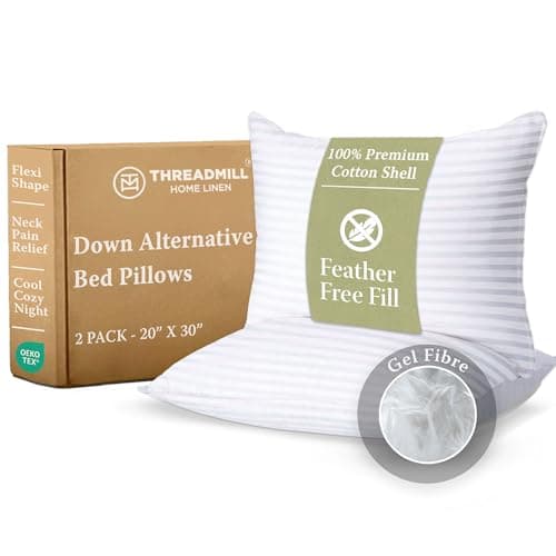 Threadmill Bed Pillows Queen Size Set of 2 | Soft Down Alternative Cooling Bed Pillow for Sleeping | Soft Pillows for Bed | 20x30 Hotel Pillow, Queen Pillows 2 Pack for Back, Stomach or Side Sleepers