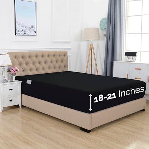 Elegant Comfort 1500 Premium Hotel Quality 18-21 Inches Deep - Extra Deep Pocket Single Fitted Sheet for High Mattress, Luxury and Softest, Smart Pocket - Wrinkle Free, Queen, Black