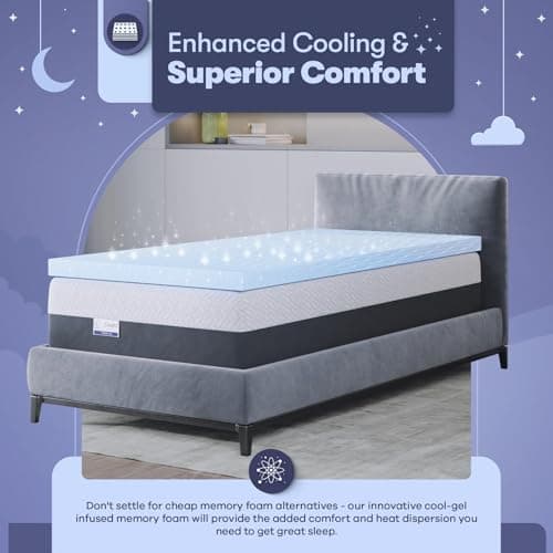 Celestial Sleep Memory Foam Mattress Topper, Cool Gel Infused, CertiPUR-US, 3 inch Medium Soft - Twin 5