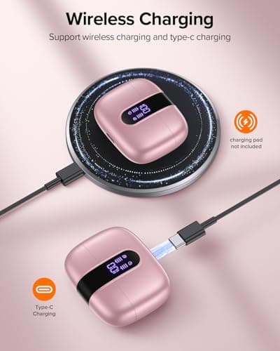 TAGRY Bluetooth Headphones True Wireless Earbuds 60H Playback LED Power Display Earphones with Wireless Charging Case IPX5 Waterproof in-Ear Ear buds with Mic for TV Smart Phone Laptop Computer Sports 6