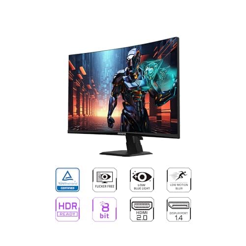 GIGABYTE GS27QC 27" 165Hz 1440P Curved Gaming Monitor, 2560 x 1440 VA 1500R Display, 1ms (MPRT) Response Time, HDR Ready, FreeSync Premium, 1x Display Port 1.4, 2X HDMI 2.0,Black 2