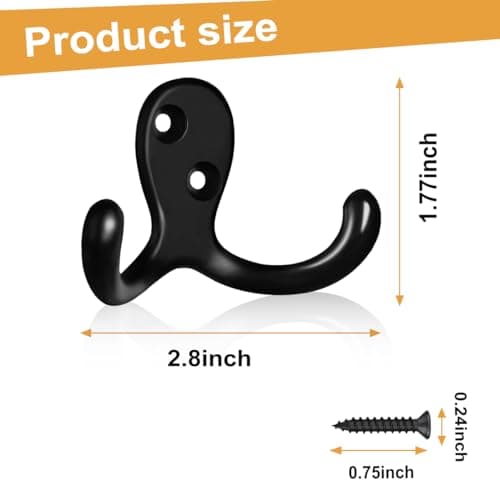 CBWLWJ 10 Pack Coat Hooks Wall Hooks for Hanging, Heavy Duty Double Prong Metal Hook Wall Mounted for Living Room, Bathroom, Kitchen, Bedroom for Coat, Bag, Scarf, Towel, Hat, Key, Cup (Black) 7