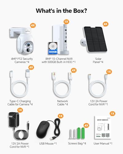 Solar Security Cameras Wireless Outdoor,2K Solar Cameras for Home Security, Wireless Security Camera System with 360° Pan & Tilt, Color Night Vision, 500GB HDD NVR, No Subscription, 2.4G & 5G WiFi 9